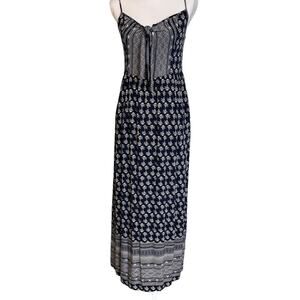 Band of Gypsies Dress L Large Blue White Floral Cottagecore Boho Maxi Festival